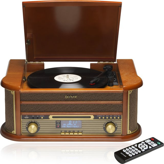 Denver MRD-51 Hi-Fi Musiksystem mit Plattenspieler, CD, Kassette und DAB+/FM Radio in Braun - Bild 1