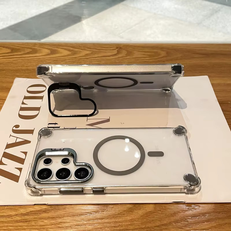 RUWANHU MagSafe Magnetische Objektiv Halterung und Stoßstange Schutzhülle für Samsung S25 Ultra, S24 Ultra und S23, Acryl Rückseite, Schwarz oder Transparent - Bild 2