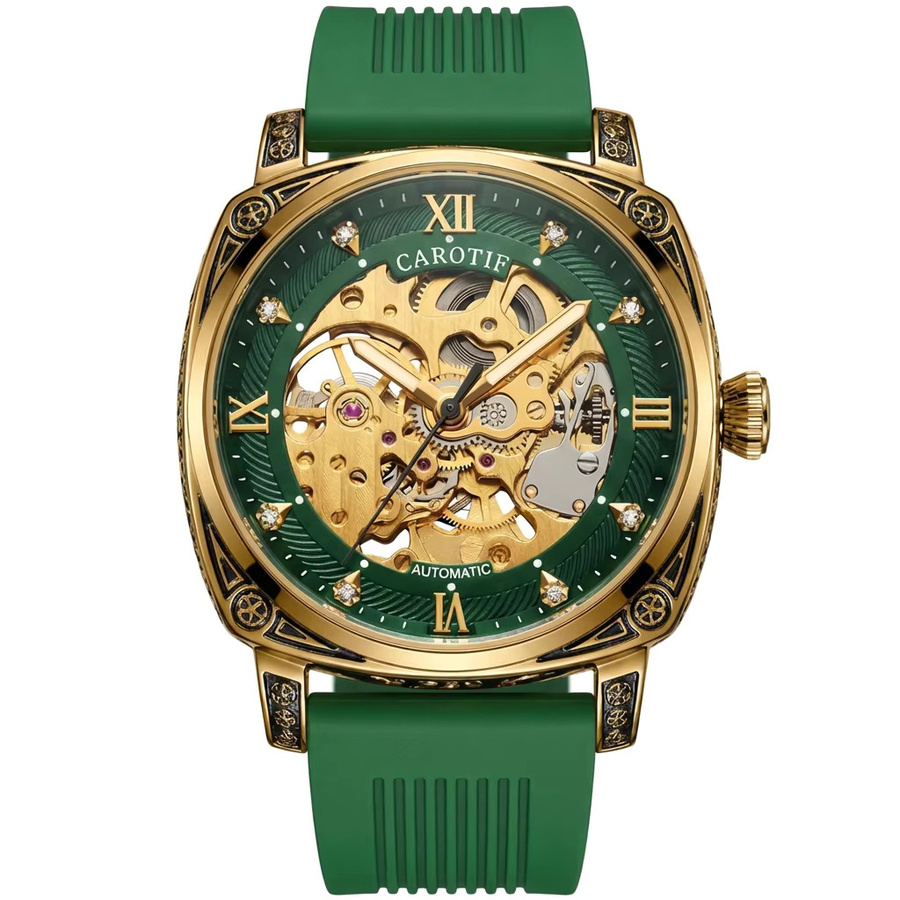 CAROTIF Armbanduhr Automatik, Gold-Grün, Silikon, Herren - Bild 7