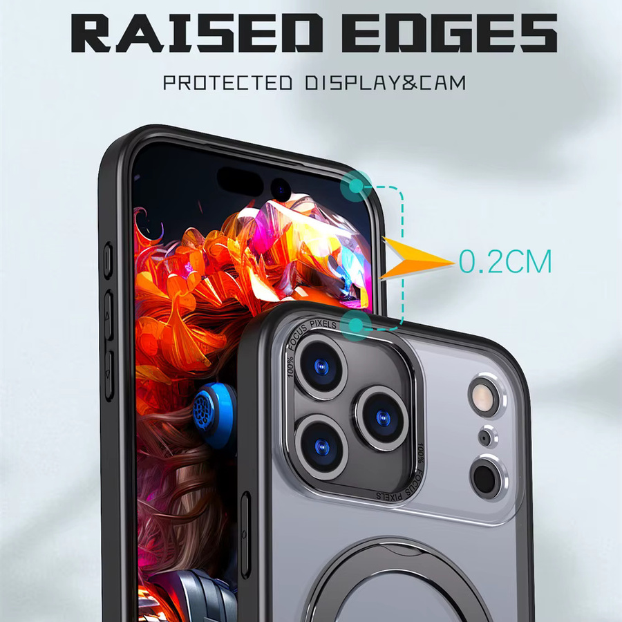 Vyimc Magnetische iPhone Hülle mit rotierendem Ring und Faltständer, Transparent oder Blau, inklusive Objektivschutz und Acrylabdeckung für iPhone 17, 16 Pro Max, 15, 14, 13, 12 und 11 - Bild 5