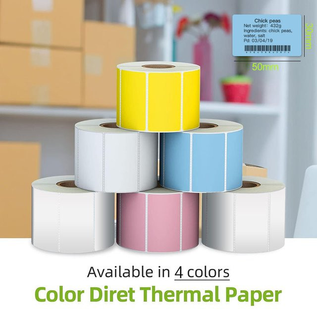4 Rollen farbiges Thermo-Aufkleberpapier selbstklebend für M220 M110, Breite: 50 mm, Höhe: 30 mm, multicolor und pink - Bild 1