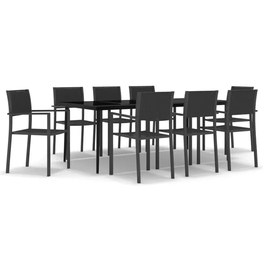 vidaXL 9-teilige Garten-Essgruppe in Schwarz mit Rattan-Design und Glasplatte - Bild 2