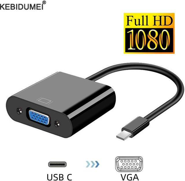 kebidumei USB-C auf VGA Adapterkabel in Schwarz für Laptop, MacBook und PC zur Verbindung mit Monitor oder Projektor - Bild 1
