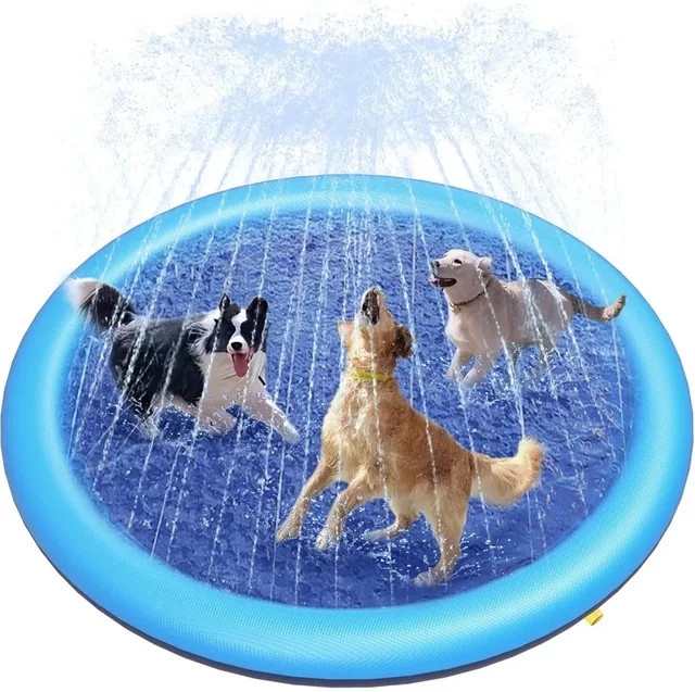 iDestry Spritzpad für Hunde, rutschfester Outdoor-Wasserspielmatten-Pool für große Hunde, blau - Bild 1