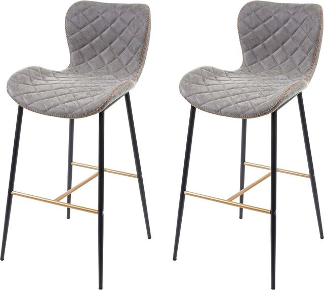 2er-Set Barhocker MCW-E55 im Vintage-Design mit grauem Wildlederimitat und goldfarbenen Streben - Bild 1