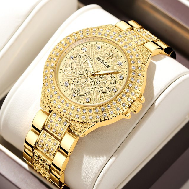 YaLaLuSi Armbanduhr, Quarz, Edelstahl, Gold, Kristall, Damen - Bild 1