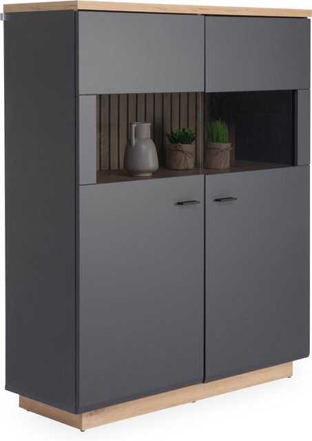 Highboard HARPER WILLIAMS in Artisan Eiche mit Glastüren und Soft-Close-Funktion, B/T/H: 137 x 40 x 110 cm, Grau/Anthrazit - Bild 1