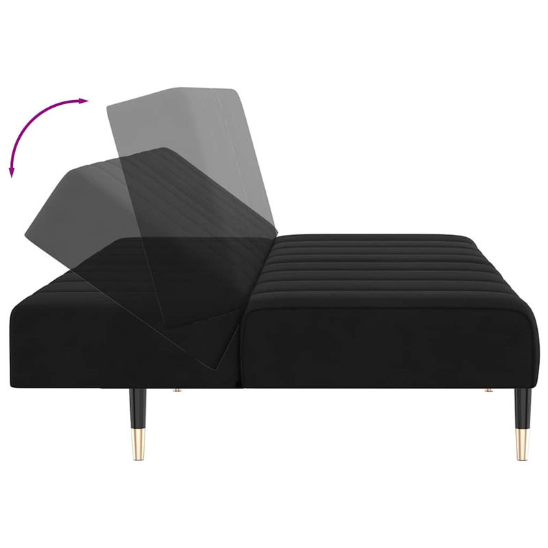 vidaXL Schlafsofa 2-Sitzer Click-Clack in Schwarz aus Samt mit Schlaffunktion - Bild 5
