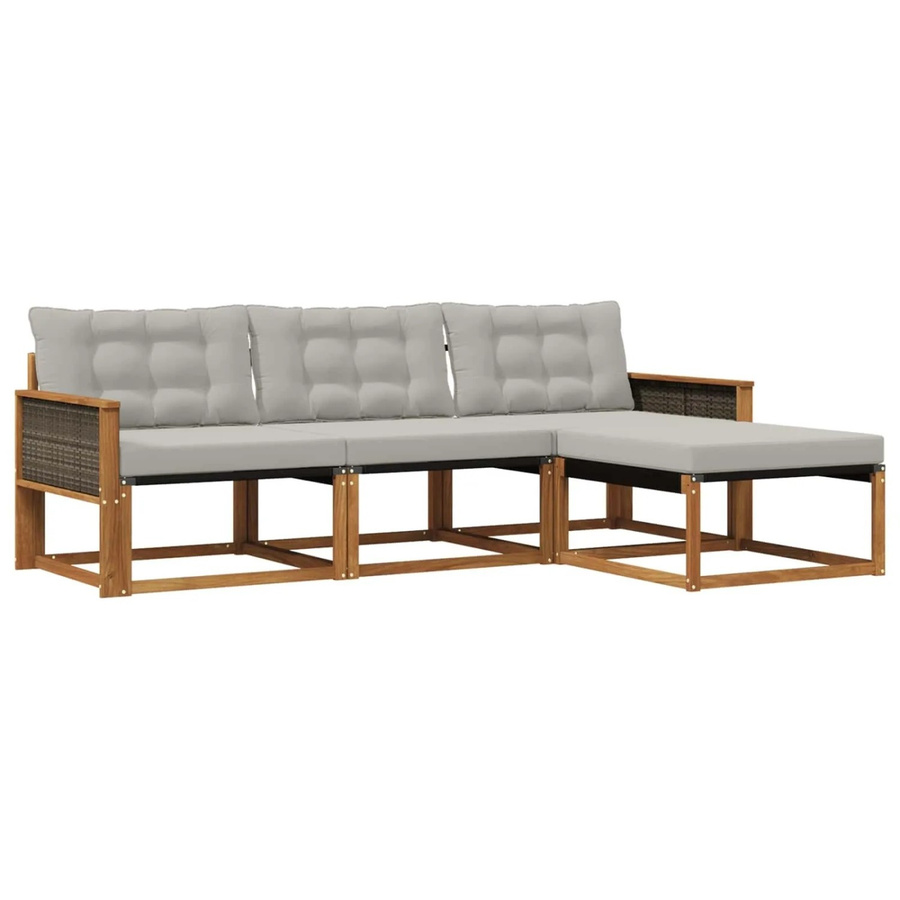 vidaXL Outdoor-Sofagarnitur L-Form aus Akazienholz mit Textilene und Kissen in Braun und Grau - Bild 2