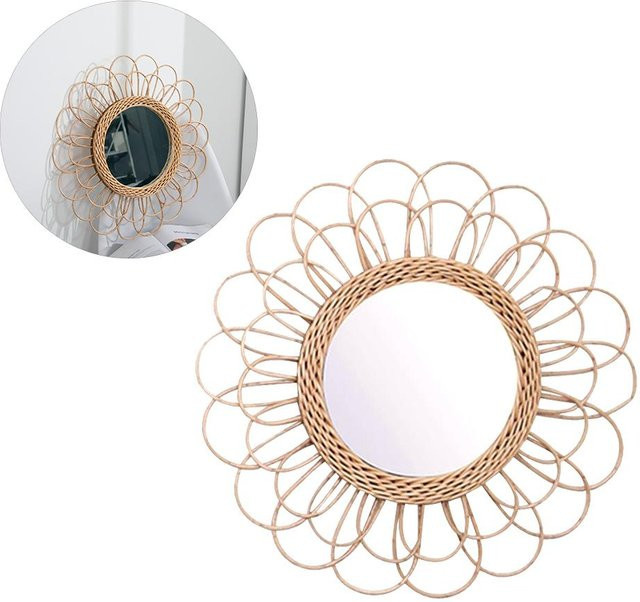 Runder Wandspiegel TOMTOP JMS in Beige mit Rattan-Sonnenblumen-Design im Boho-Stil, Durchmesser: 40 cm - Bild 1