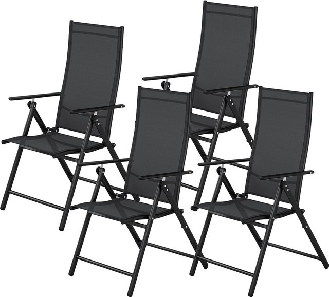 Homfa Gartenstuhl-Set aus Textilene mit Armlehnen und hoher Rückenlehne, schwarz, 7-fach verstellbar und faltbar - Bild 1