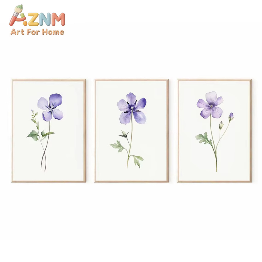 KAYOU Set aus 3 botanischen Aquarell-Postern mit Blumenmotiven in Violett, minimalistische Wanddekoration aus Papier - Bild 2