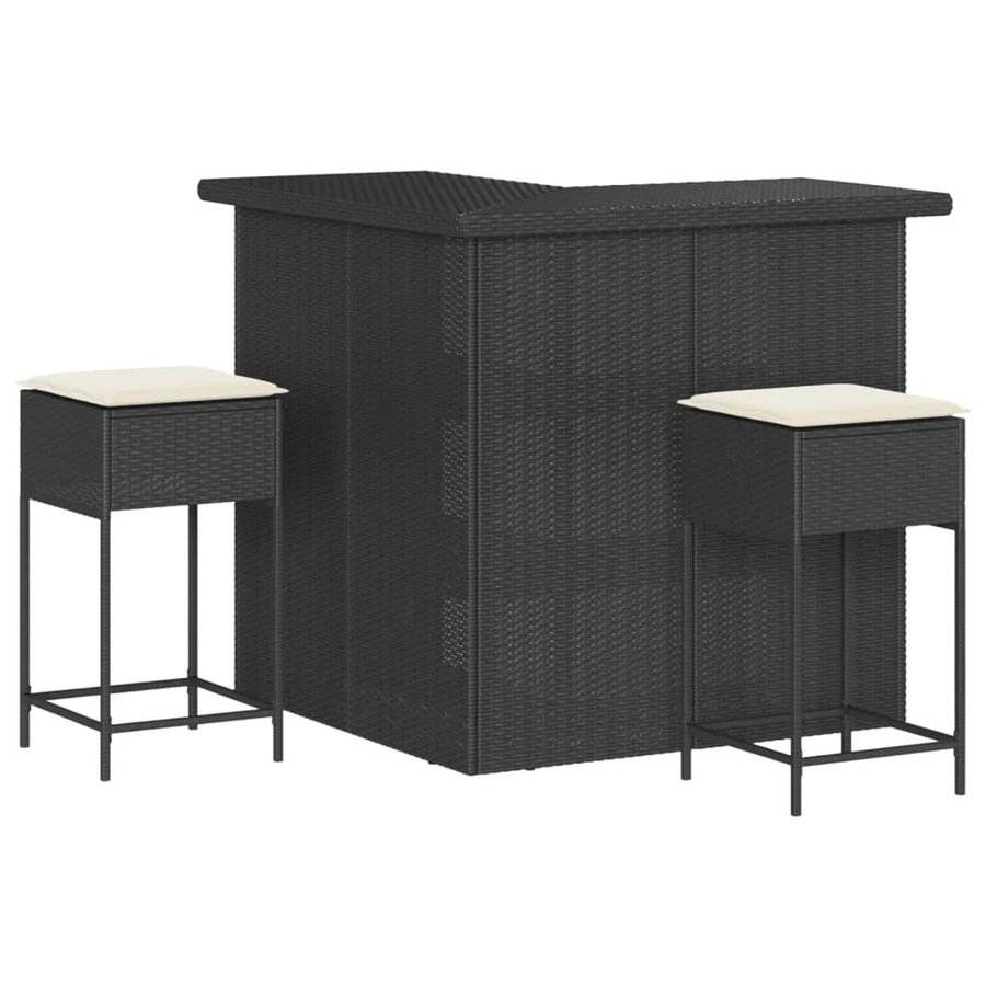 vidaXL 3-tlg Gartenbar-Set Modell 5 aus schwarzem Poly-Rattan mit Kissen und Stahlgestell - Bild 2