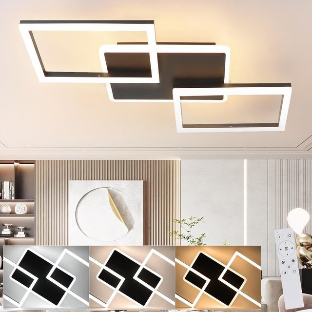Cliheet LED-Deckenleuchte in Schwarz mit 3 Rahmen, dimmbar und mit Fernbedienung, modern und rechteckig für Wohnzimmer und Schlafzimmer - Bild 1