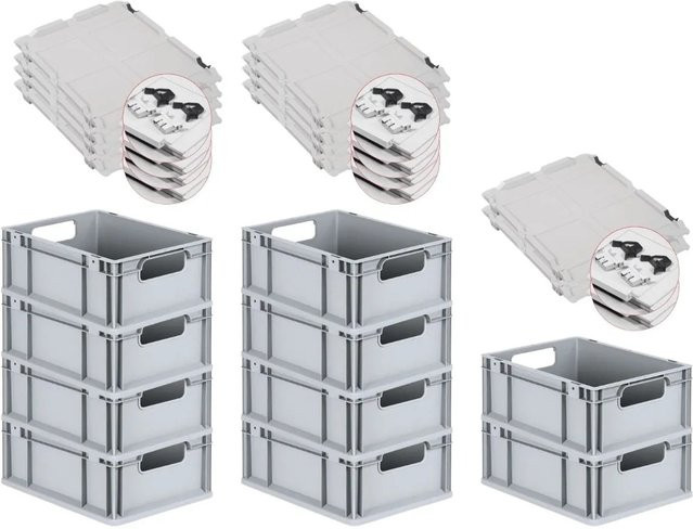 PROREGAL Spar Set 10x Eurobox Nextgen Economy mit Scharnierdeckel und schwarzen Schiebeschnappverschlüssen, Grau, H x B x T: 17 x 30 x 40 cm, 16 Liter - Bild 1