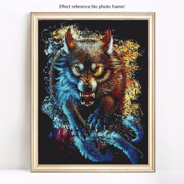 FIYO Diamant-Malerei Wolf Motiv als moderne Diamant-Stickerei in Multicolour, B/H: 20 x 30 cm - Bild 1