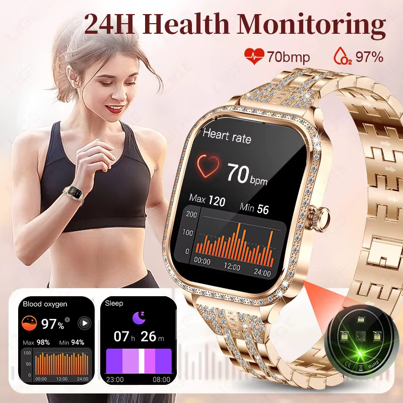 LIGE Smartwatch für Damen mit Bluetooth-Anruf, Herzfrequenzüberwachung und Wasserdichtigkeit, kompatibel mit Android und iOS, in Grau und Gold - Bild 6