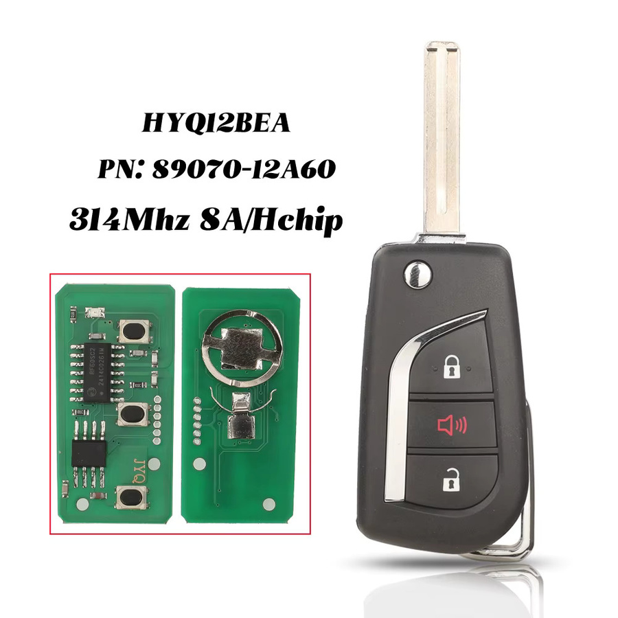 Jingyuqin Autoschlüssel Fernbedienung mit 314MHz H-8A Chip und 3 Tasten in Schwarz für Toyota Vios Hilux RAV4 Yaris (2013-2015) - Bild 2