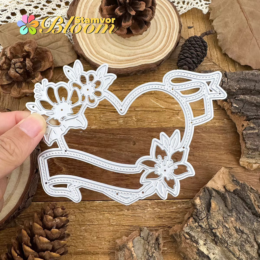 Metall Stanzform mit Blumen, Spitze und Liebe Rahmen in Silber für Scrapbooking und dekorative Prägung - Bild 4