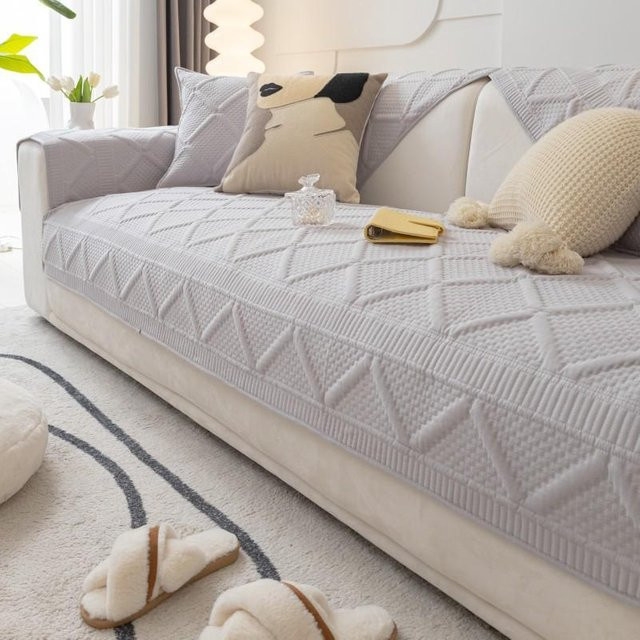 Bestickter Baumwoll-Sofabezug von Super Six in Grau, rutschfestes Sofakissen für das Wohnzimmer, B/B/H: 70 x 70 x 70 cm - Bild 1