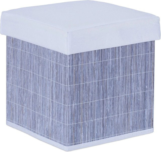 Relaxdays Sitzhocker Bambus Grau mit abnehmbarem Bezug B/T/H: 35 x 35 x 35 cm - Bild 1