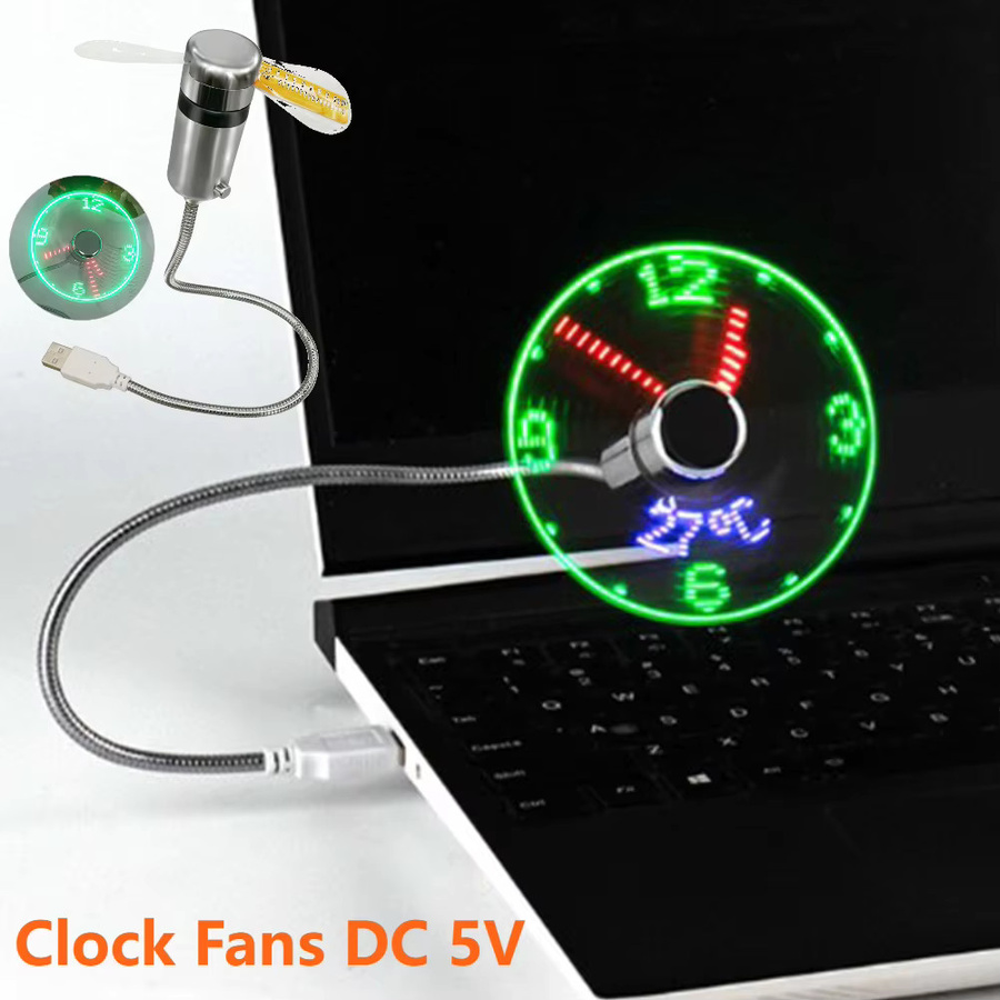 ATUOTIN Mini-Metall-Ventilator mit LED-Uhr und flexiblem Schwanenhals, USB-Gadget, Silber - Bild 2