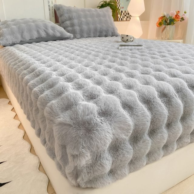 Bonenjoy Plüsch-Spannbettlaken aus Fleece in Grau, warmes Winter-Matratzenschutz mit elastischem Rand, B/T: 90 x 200 cm - Bild 1