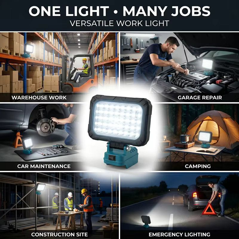 Makita LED-Arbeitsleuchte für 18V Akku, 1500 Lumen kabelloses Flutlicht in Schwarz mit 2 USB-Ladeanschlüssen - Bild 4