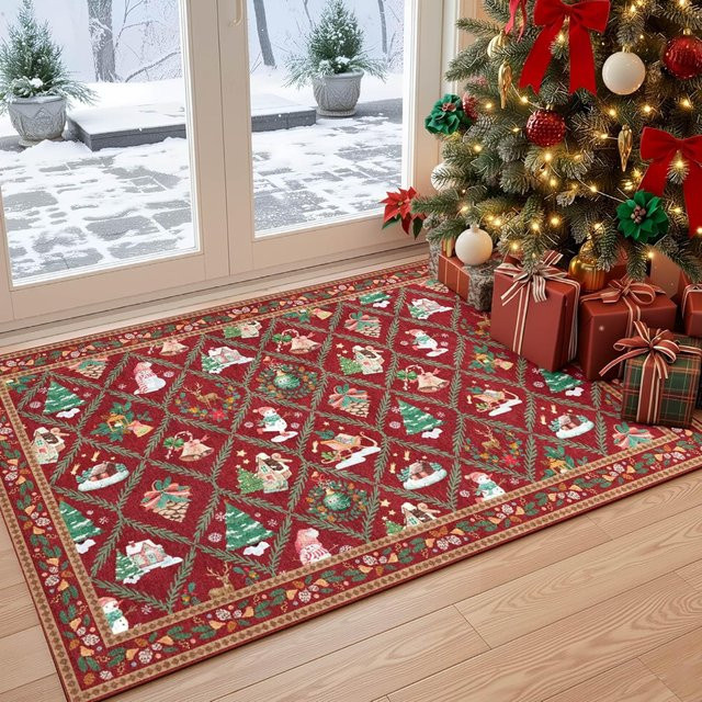 VIKAMA Weihnachtsteppich in Rot, rutschfest und saugfähig, rechteckig, B/T: 60 x 40 cm - Bild 1