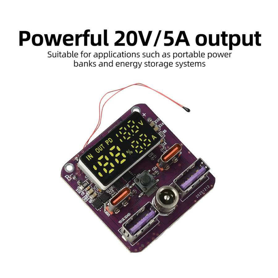Aideepen 4S PD 100W Bidirektionales Schnelllademodul mit Lade- und Entladefunktion für Powerbank DIY, 20V 5A, mit Barrel-Plug-Anschluss - Bild 2
