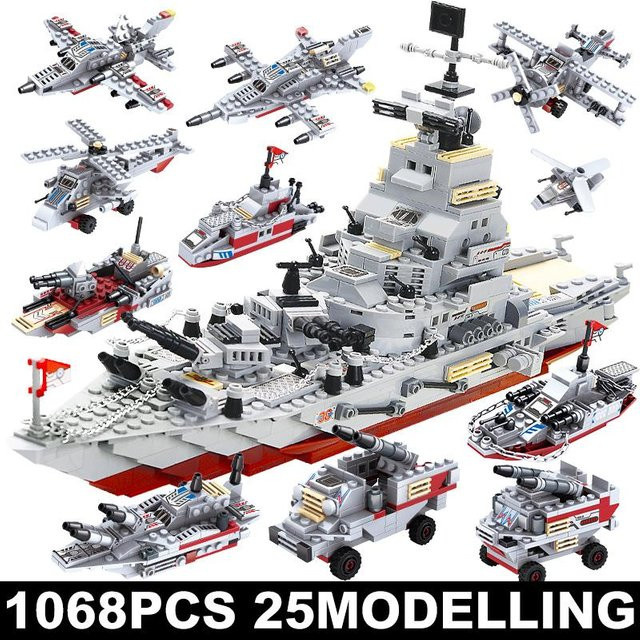 Marine Kriegswagen Schiff Armee Boot Flugzeug Modell Kriegsschiffe Bausteine, ab 6 Jahren - Bild 1