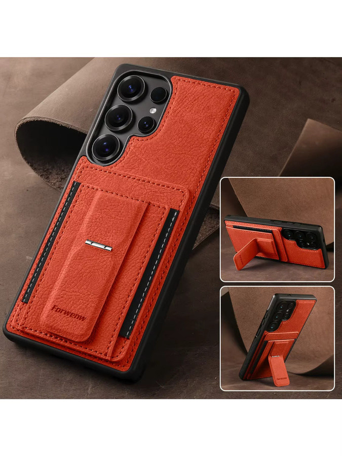 Business Leder Handyhülle für Samsung mit Kartenhalter in Orange - Bild 3