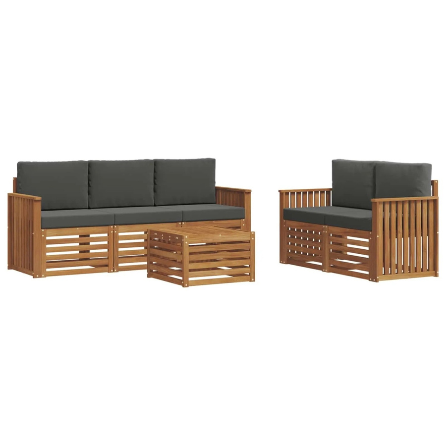 vidaXL 6-teilige Sofagarnitur aus Massivholz Akazie in Natur und Anthrazit mit Tisch und Polstern im modernen Latten-Design - Bild 2