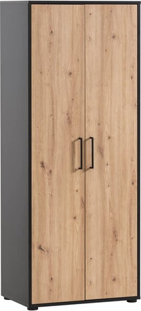PROREGAL Aktenschrank Raven mit 2 Flügeltüren und 4 Fächern in Eiche und Schwarz, H x B x T: 164 x 65 x 41 cm