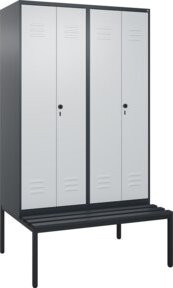 C+P Spind Classic PLUS Schwarz-Weiß-Spind mit 4 Abteilen und unterbauter Sitzbank, Farbe: Anthrazit/Grau, B/T/H: 212 x 120 x 81,5 cm - Bild 1