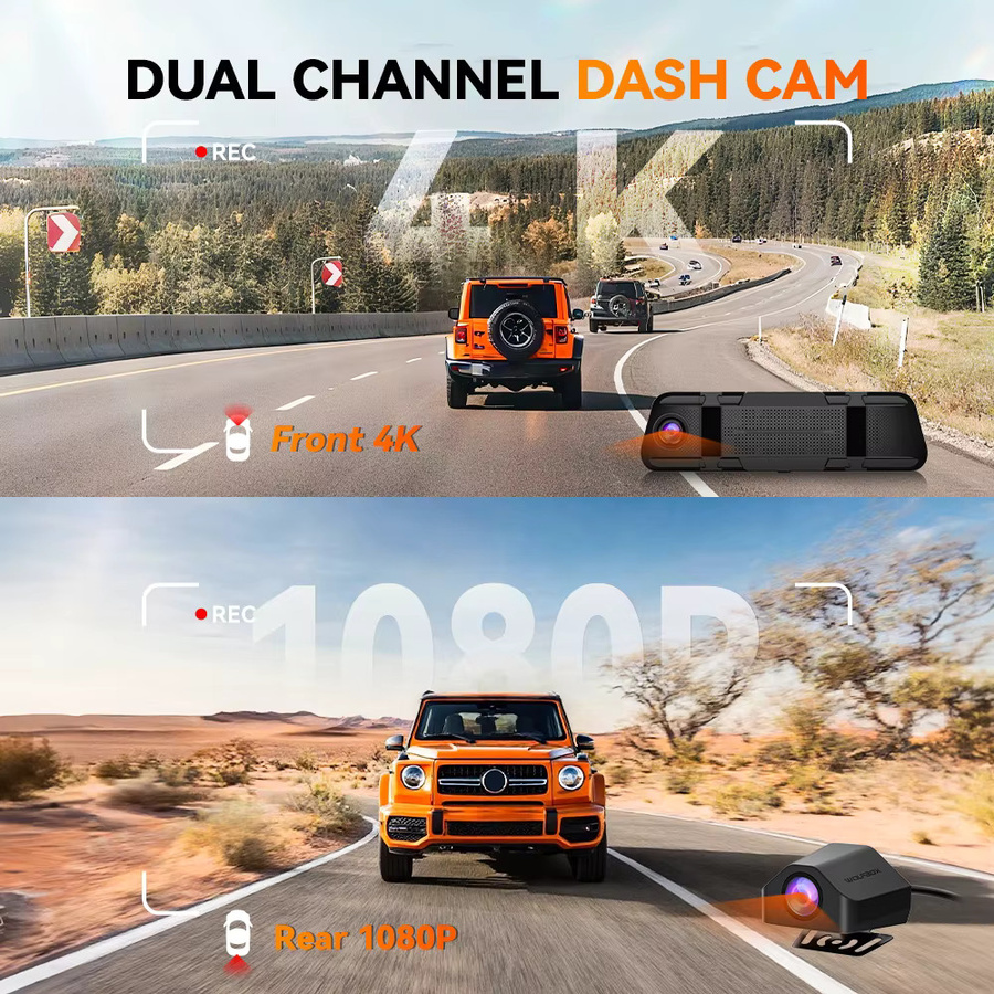 WOLFBOX M40 Dashcam mit 4K UHD Auflösung, Sprachsteuerung, ADAS, 5GHz Wi-Fi und GPS, Vorder- und Rückfahrkamera, Schwarz - Bild 2