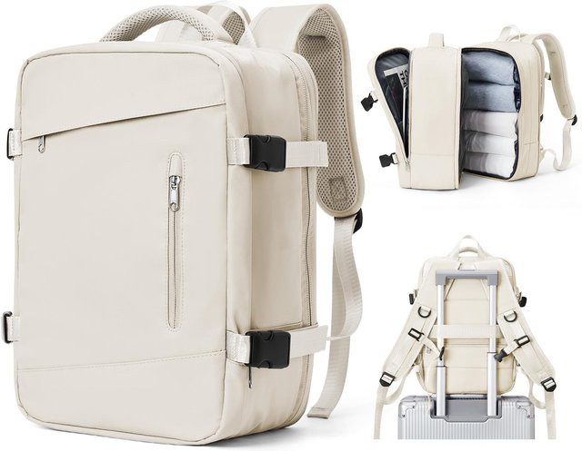 Weft Laptop Rucksack mit Diebstahlschutz in Beige, Handgepäck für Flug und Reise, B/T/H: 40 x 20 x 25 cm - Bild 1