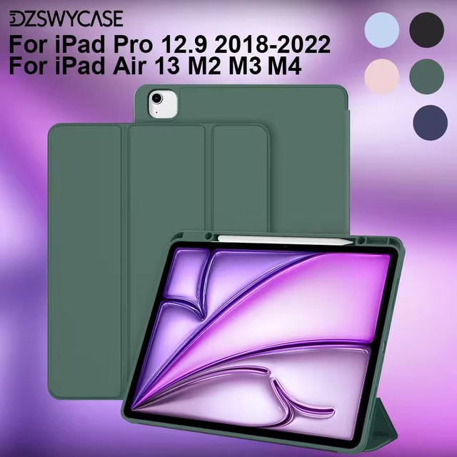 DZSWYCASE Schutzhülle für iPad Pro 12.9 (2018-2022) und iPad Air 13 M2 M3 M4 mit Stifthalter und Auto-Wake-Sleep-Funktion, Farbe: Schwarz oder Grün - Bild 1
