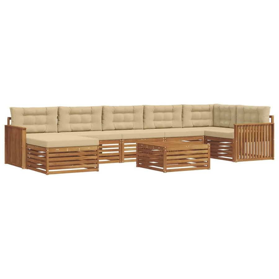 vidaXL Sofagarnitur 8-teilig aus Massivholz Akazie in Natur und Beige mit wetterfesten Kissen - Bild 2
