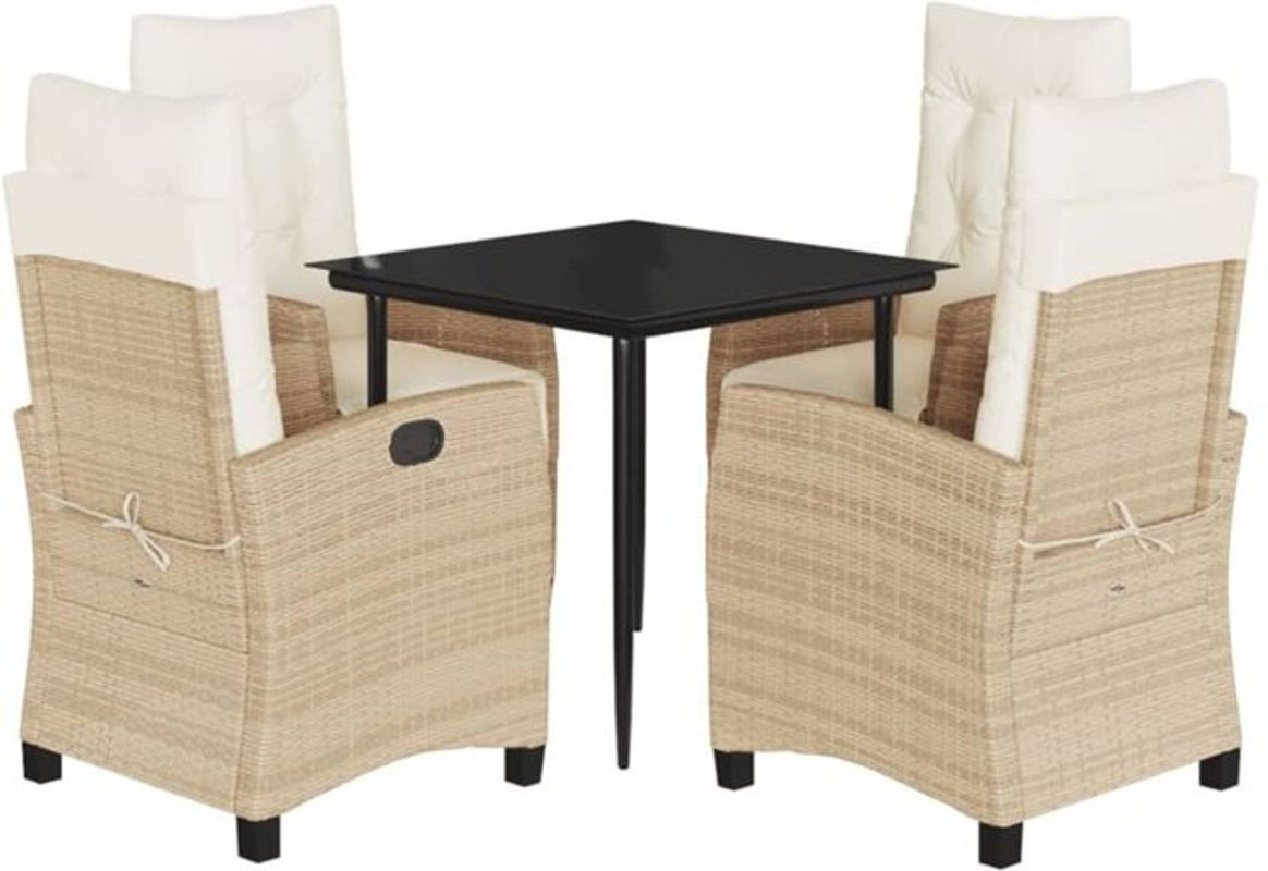 5-teilige Garten-Essgruppe aus Poly-Rattan mit Kissen in Beige von vidaxl - Bild 1