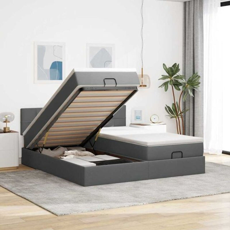 Vidaxl Ottoman Polsterbett mit Matratze und LED-Beleuchtung in Dunkelgrau B/T/H: 160 x 200 x 88 cm - Bild 1
