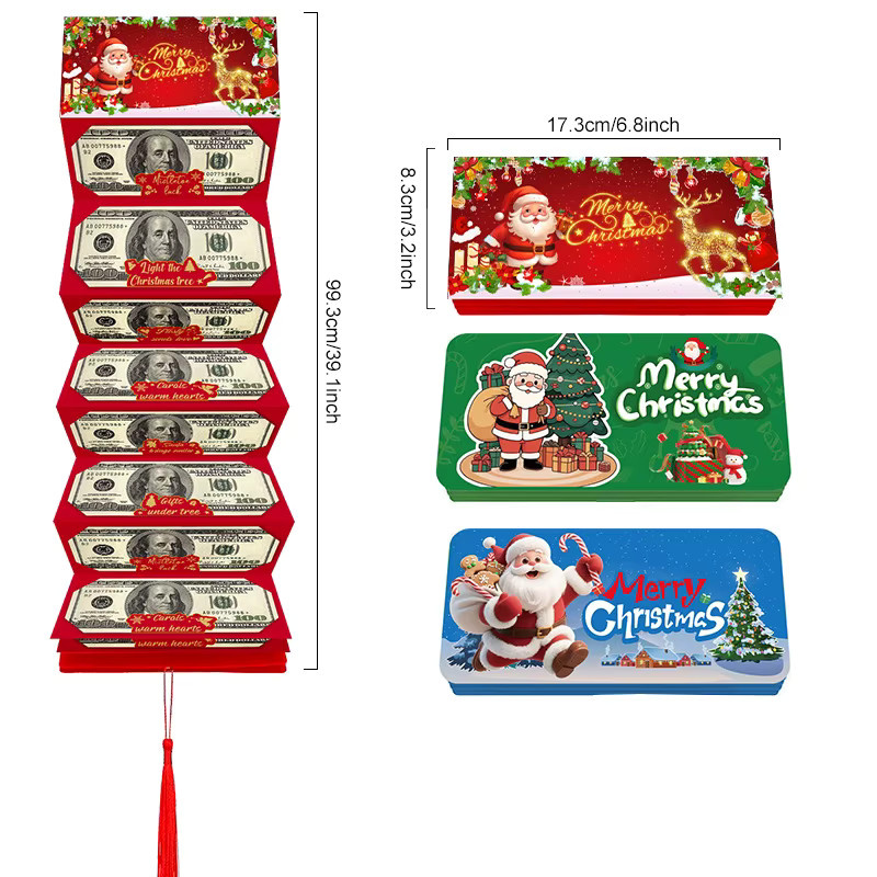 Weihnachtliche Überraschungsgeldkarte mit Santa Claus Muster und 10 Falten für Geburtstag und Weihnachtsfeiern - Bild 2