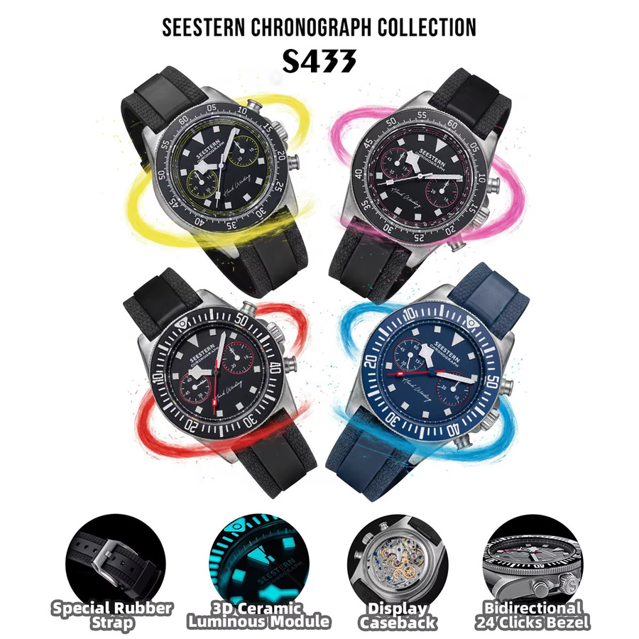 SEESTERN Chronograph, Handaufzug, Edelstahl, Blau, Saphirglas, Herren - Bild 3