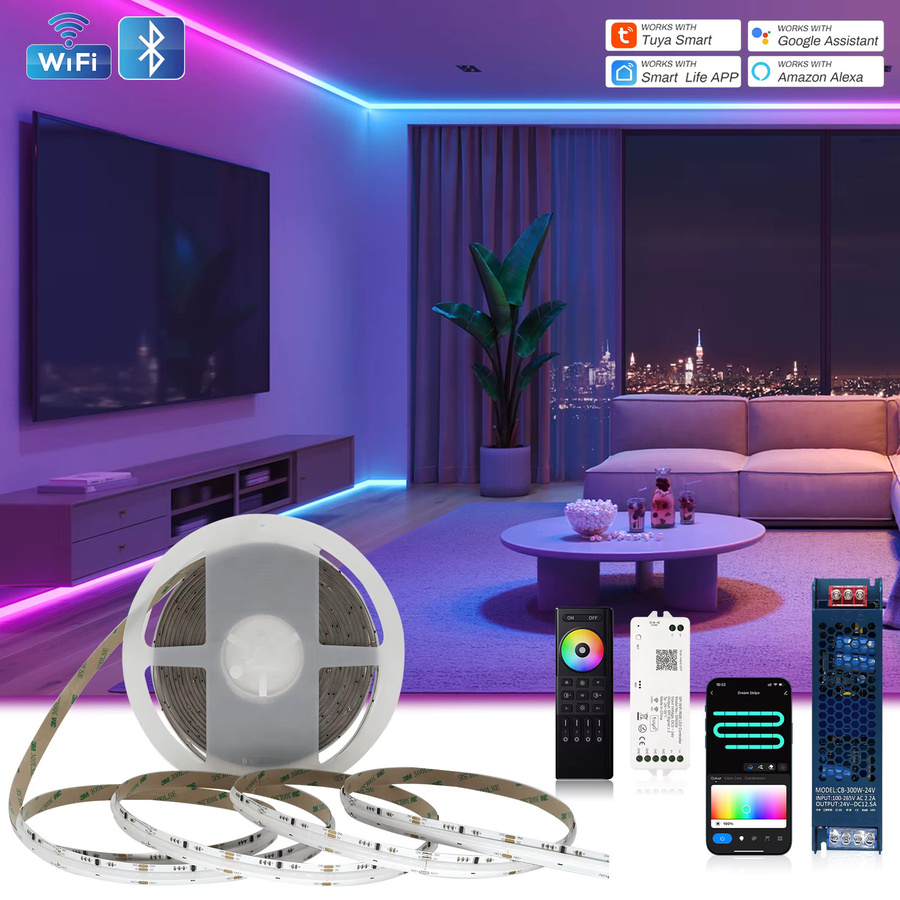 Tuya WiFi Adressierbarer RGBIC LED Streifen WS2811 SPI Pixel Lichtband 24V in Multicolor und Schwarz - Bild 2