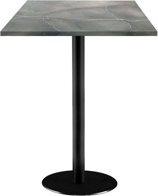 RestooTab Stehtisch Rome quadratisch in Stein-Optik, B/T/H: 60 x 60 x 113 cm, Platte grau-blau marmoriert und Gestell schwarz - Bild 1