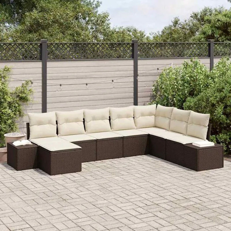 vidaxl Garten-Sofa-Set aus Polyrattan mit 8 Kissen in Braun, B/T/H: 319 x 209 x 85 cm - Bild 1