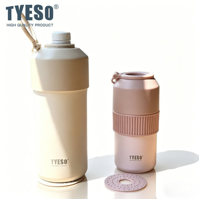 Tyeso Isolierte Thermoflasche für Kaltgetränke, 1000 ml, Schwarz oder Beige - Bild 1