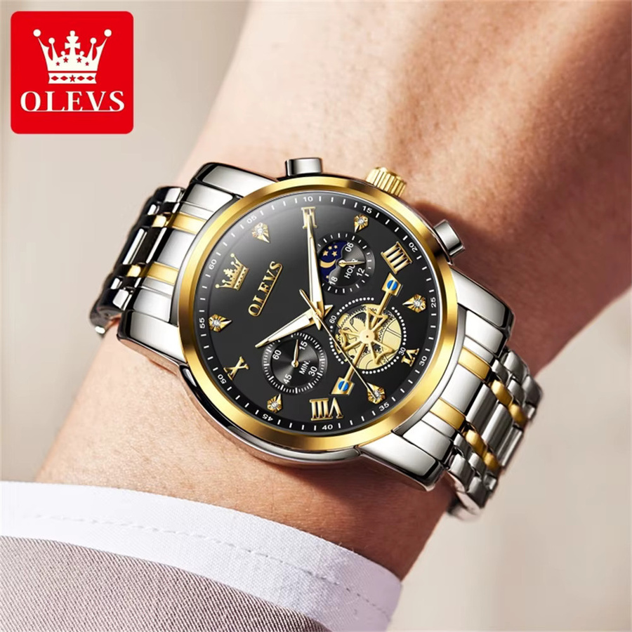 OLEVS Chronograph, Quarz, Edelstahl, Schwarz, Herren - Bild 2