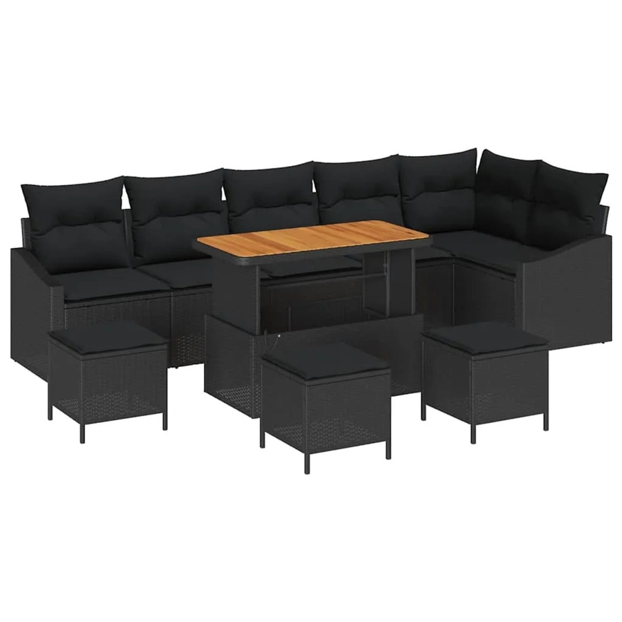vidaXL Garten-Sofa-Set aus Polyrattan in Schwarz mit 10-teiligem Set inklusive Kissen und Couchtisch - Bild 2