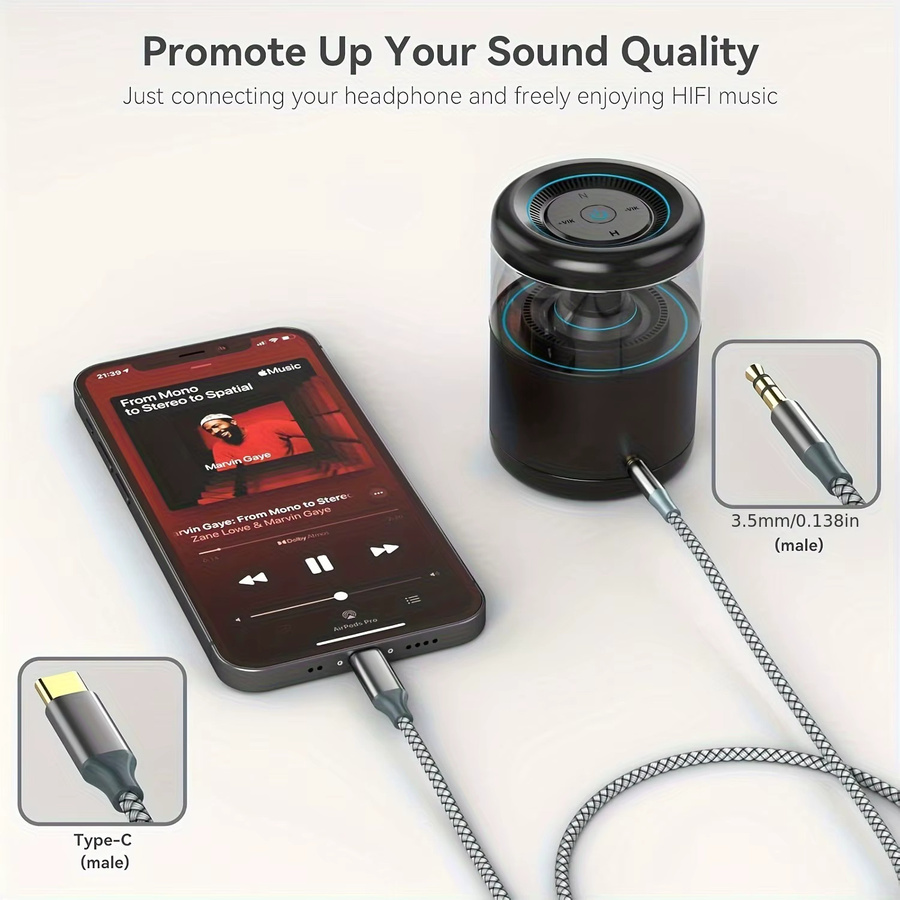 USB-C auf 3,5 mm Audio-Adapterkabel in Silber, kompatibel mit Apple iPhone 16/15 Pro Max/15/16 Plus und Samsung Galaxy S21–24/Note 20 - Bild 2